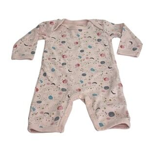 Apple Park Organic Cotton Baby Romper Pink Celestial Stars Moon‎ Snap Bottom3-6m